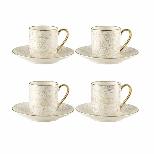 Teasy cups with white saucers abstract - set of 4