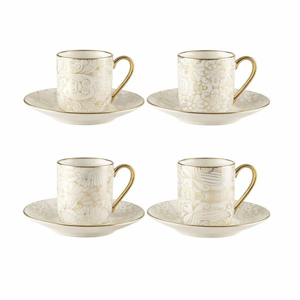 Teasy cups with white saucers abstract - set of 4
