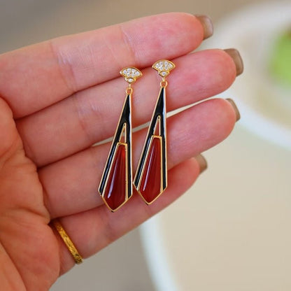 Geometric Drop Earrings with Red Agate