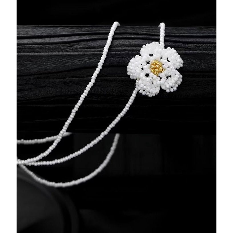 Handmade Daisy Beaded Necklace & Earrings Set