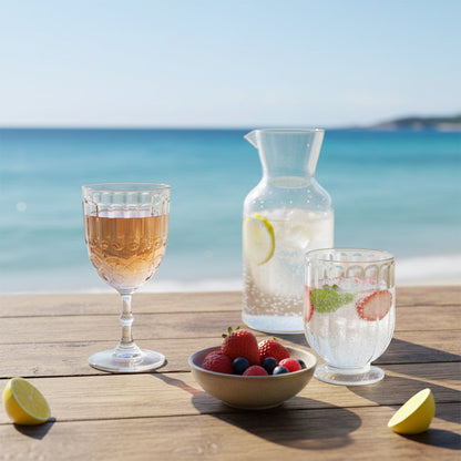 Transparent water glasses on foot - set of 6