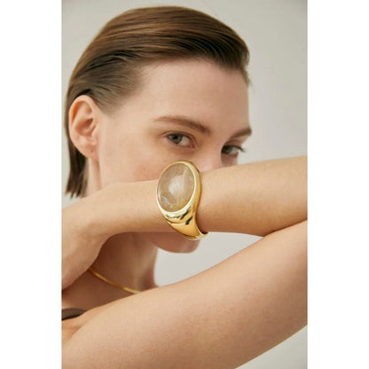 Bold Minimalist Gold Rutilated Quartz Wide Bangle