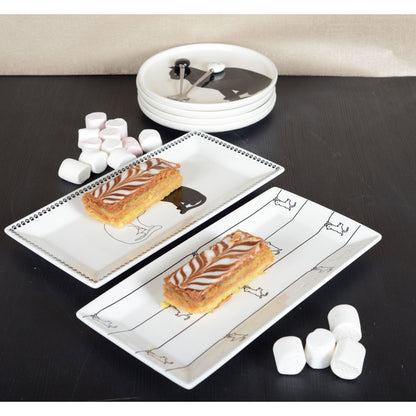 BLACK AND WHITE TRAYS WITH CAT DESIGN - SET OF 2