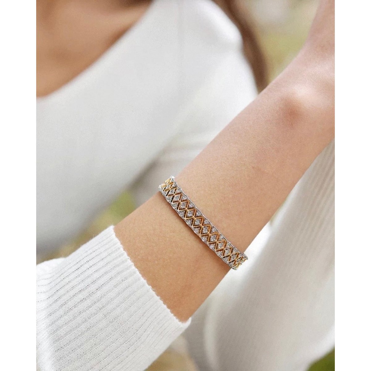 Two-Tone Honeycomb Sparkle Opening Bangle