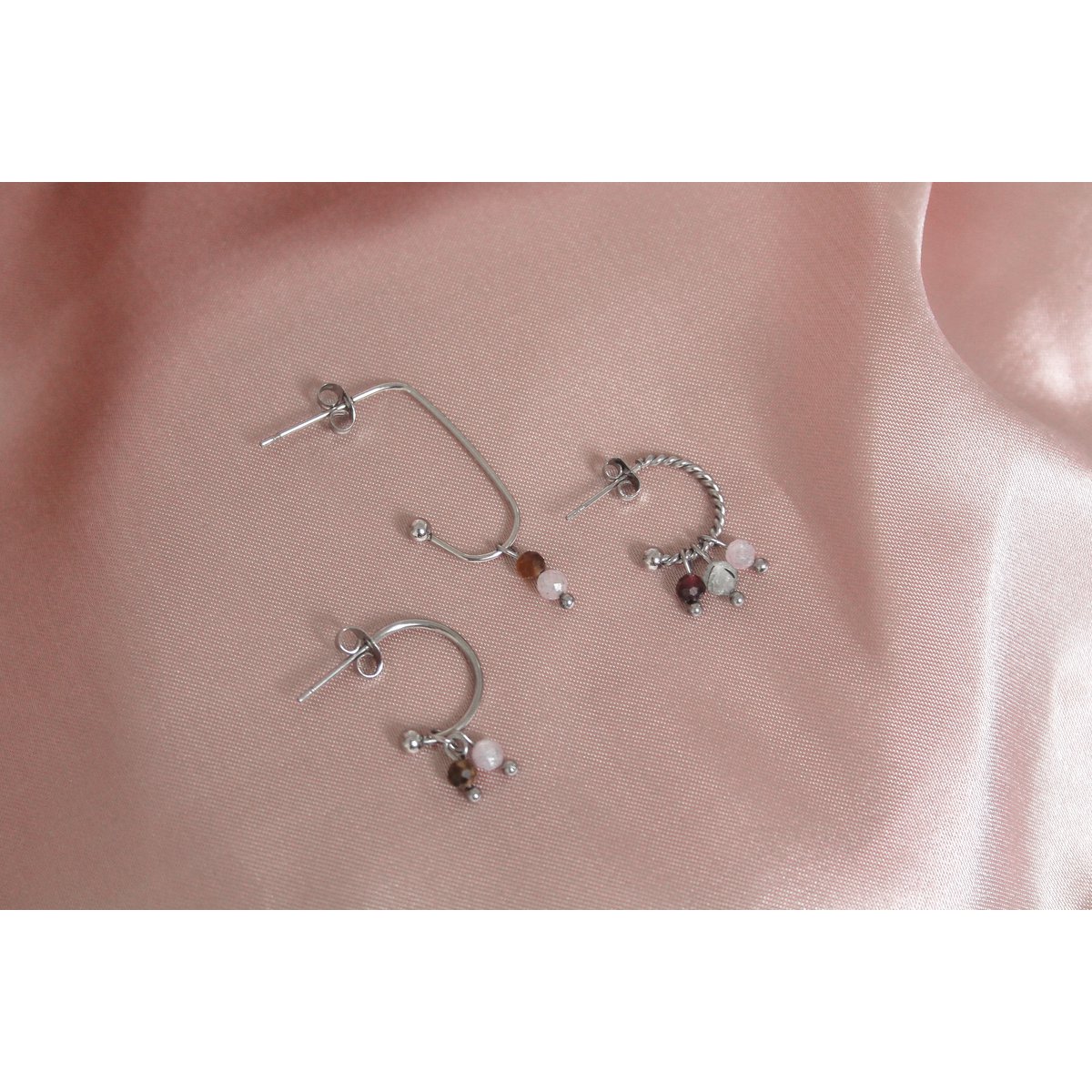 Earrings Tigereye & Kunzite - Silver