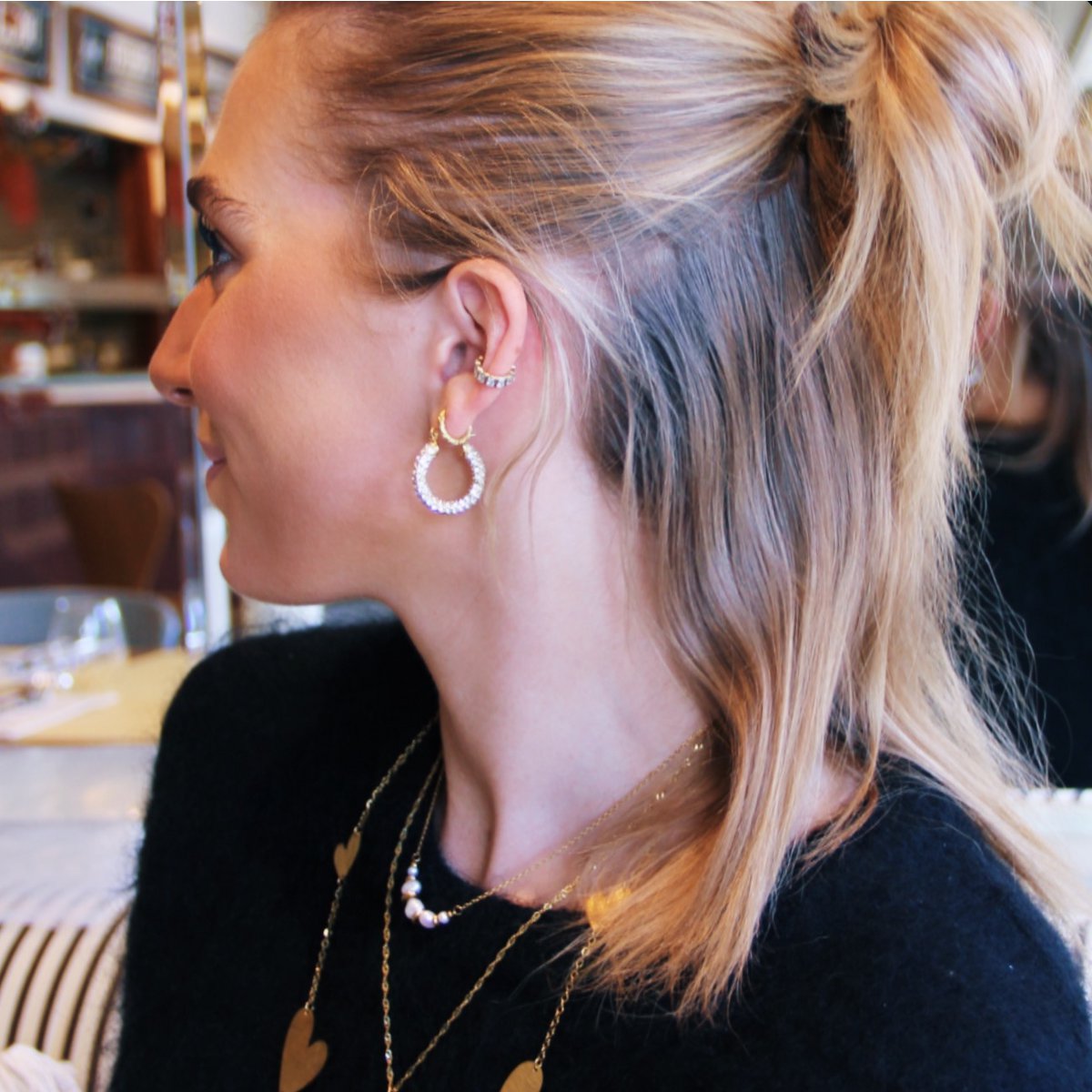 Stainless steel crystal hoop earring