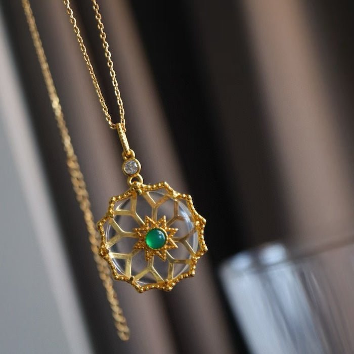 Clear Quartz Crystal Flower Pendant Necklace