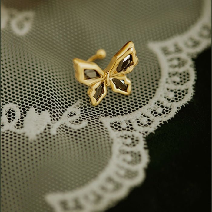 Butterfly Design Black Stone Ear Cuff-One Piece