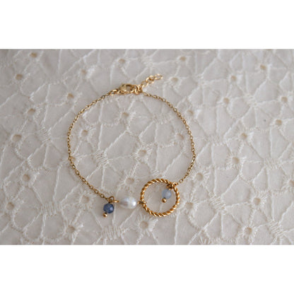 Aquamarine, Sapphire and Pearl Bracelet - Gold