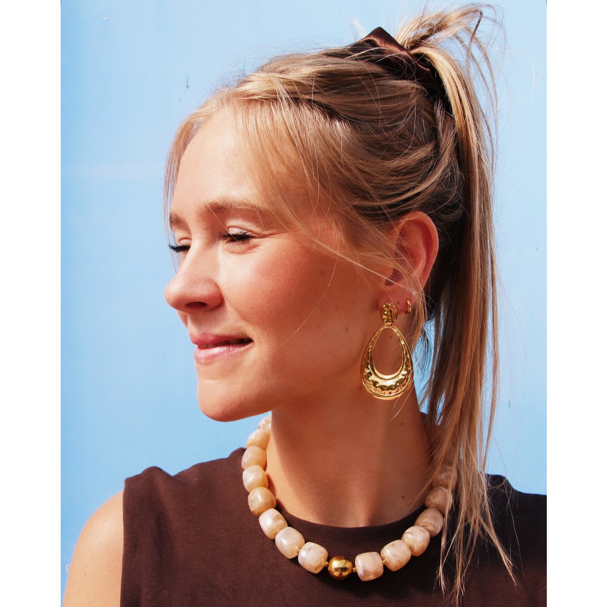 XL square bead necklace - mottled brown