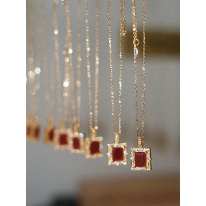 Red Agate Framed Pendant Necklace