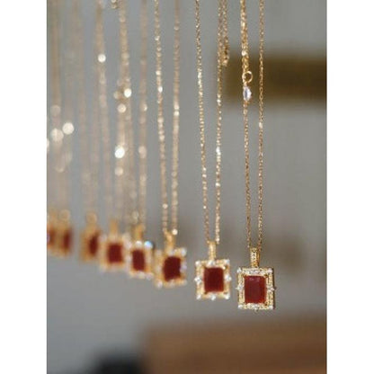 Red Agate Framed Pendant Necklace