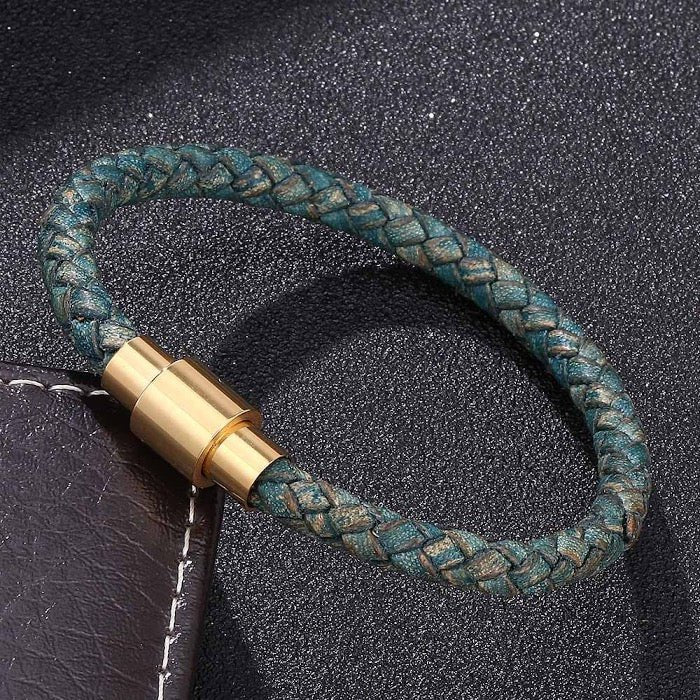 Braided Leather Bracelet-Gold Buckle