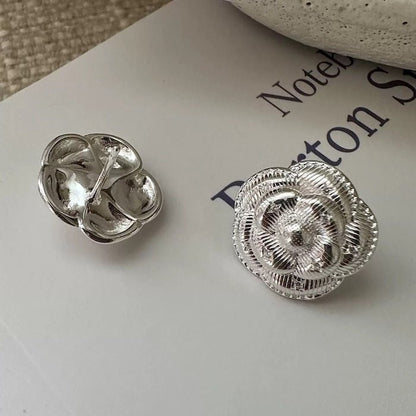 Sophisticated Silver Camellia Necklace and Earrings Set
