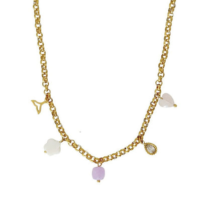 Charm Necklace Mermaid Tail, Shell & Gemstones - Gold