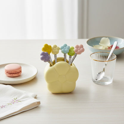 Flower teaspoons with holder - set of 6