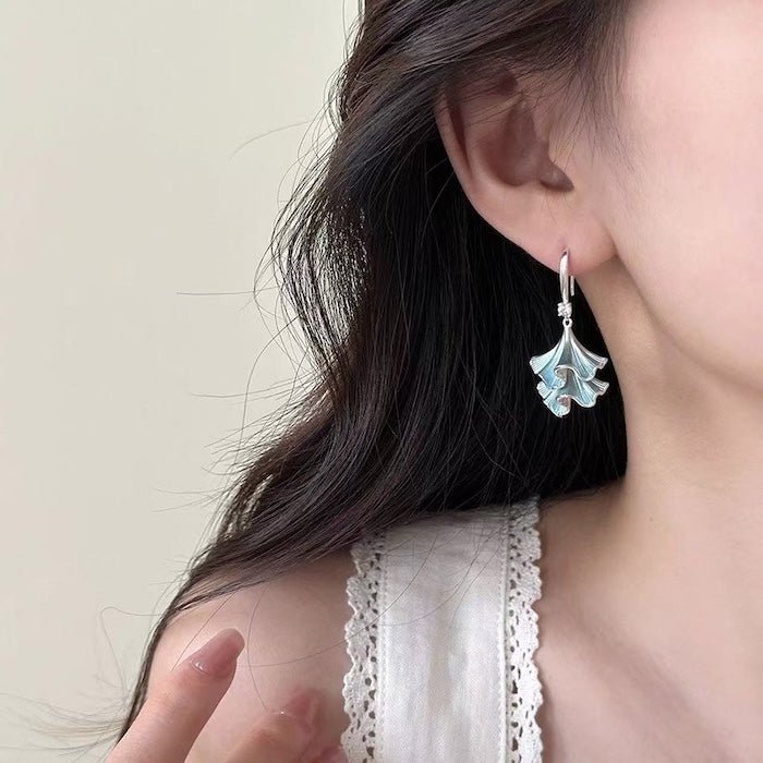 Light Blue Ginkgo Leaf Silver Earrings