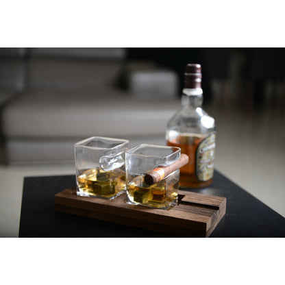 DUO WHISKEY TWO GLASSES WOODEN SUPPORT 4 CERAMIC STONE ICE CREAM