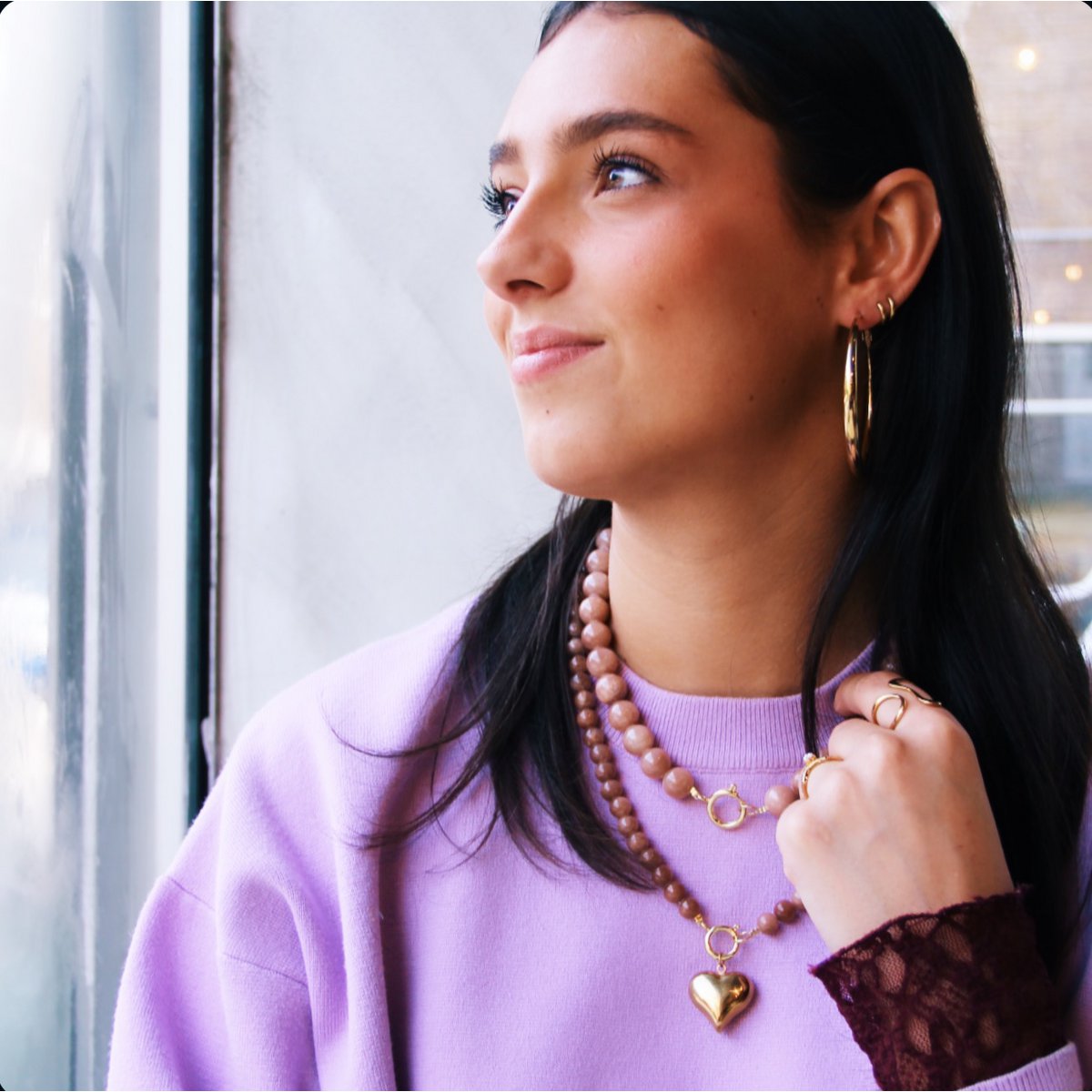 Natural stone bead necklace 'SMALL' - light pink