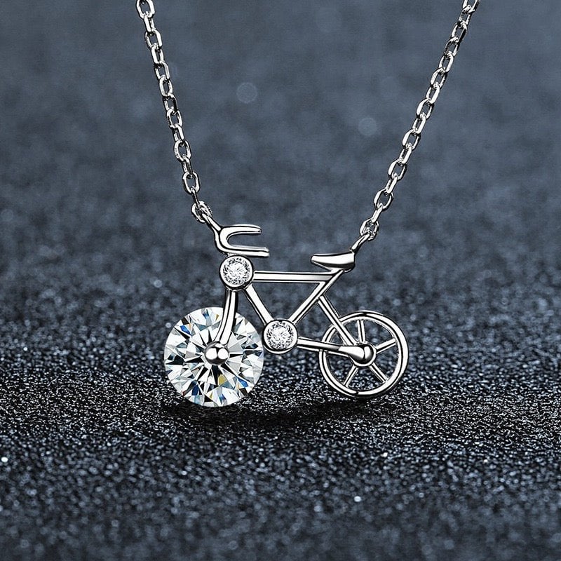 Cute Moissanite Bicycle Necklace