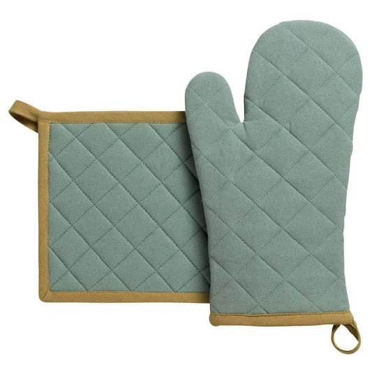 Grace Aqua recycled oven glove and potholder set 18 x 32