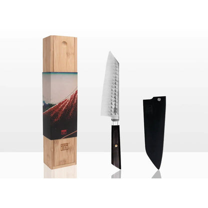 Knife - Bunka Santoku with bamboo Saya and bamboo box - 170 mm blade