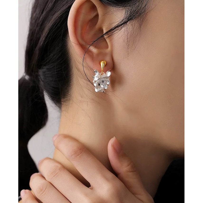 Two-Tone Silver Blossom Earrings