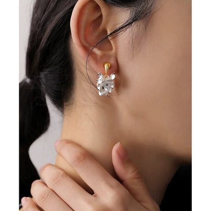 Two-Tone Silver Blossom Earrings