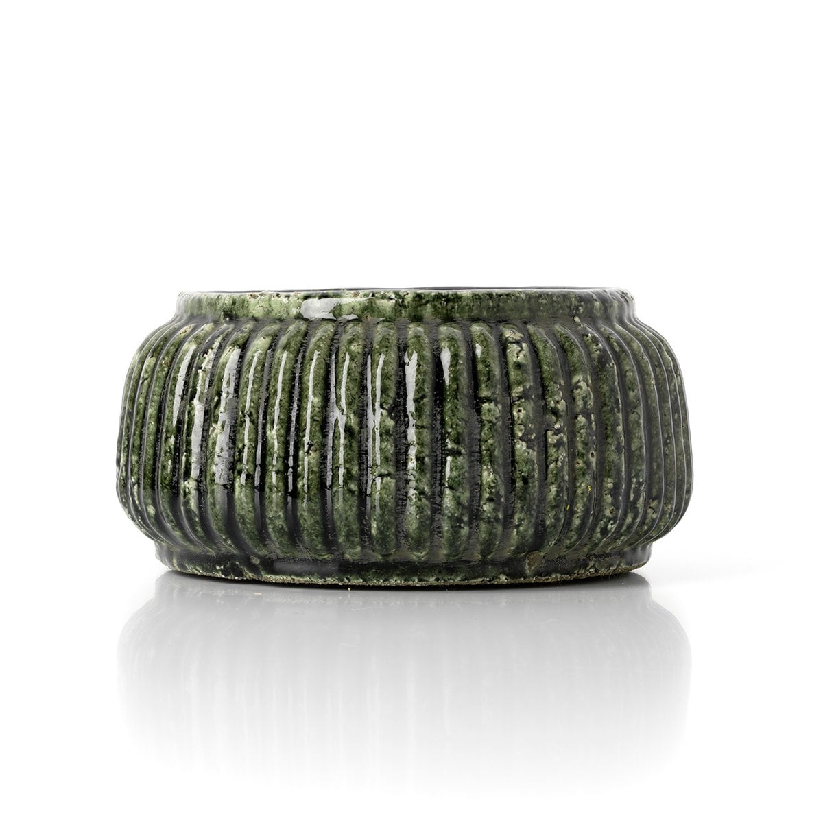 The Forest Ribbed Bowl Planter - Forest Green - Low