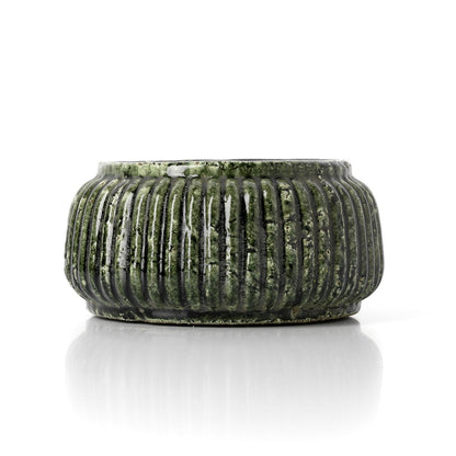 The Forest Ribbed Bowl Planter - Forest Green - Low