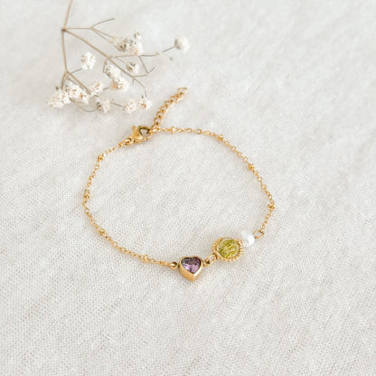 Peridot, Pearl & Heart Bracelet - Gold