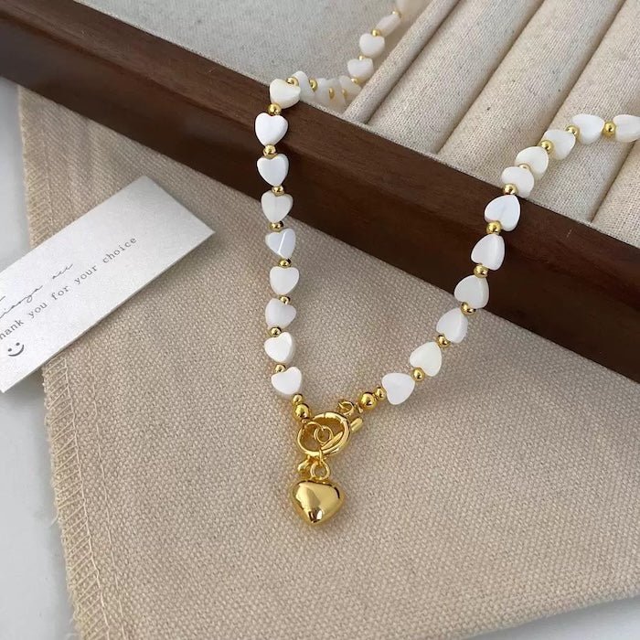 Mother of Pearl Heart Beads Necklace with OT Buckle