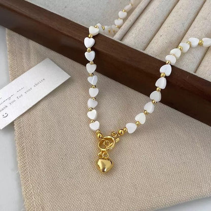 Mother of Pearl Heart Beads Necklace with OT Buckle
