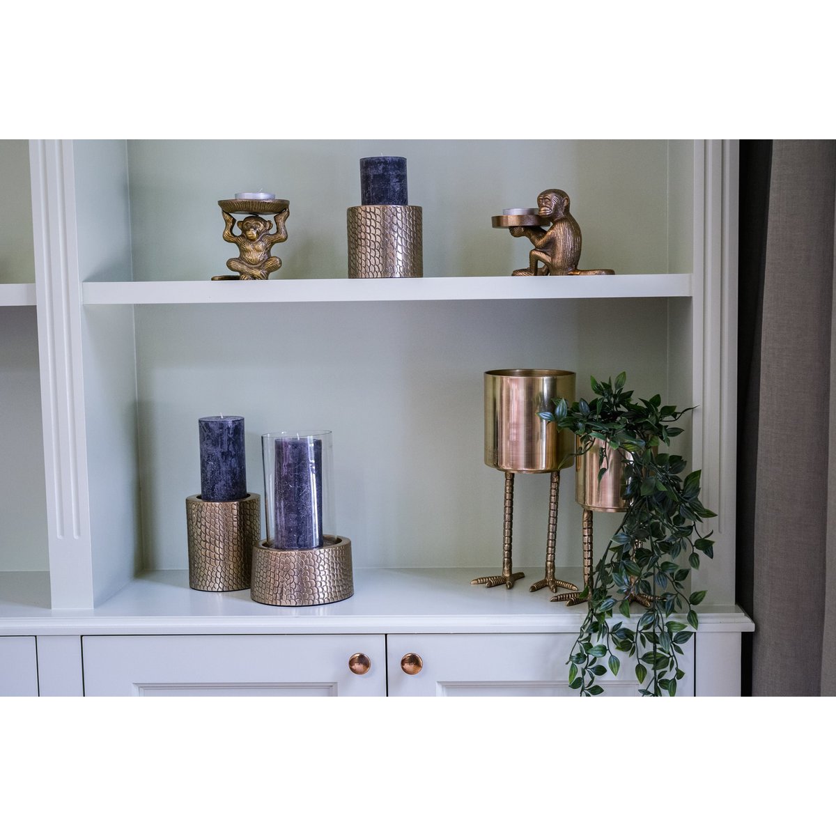 The Croco Candle Holder with Glass - Brass - M