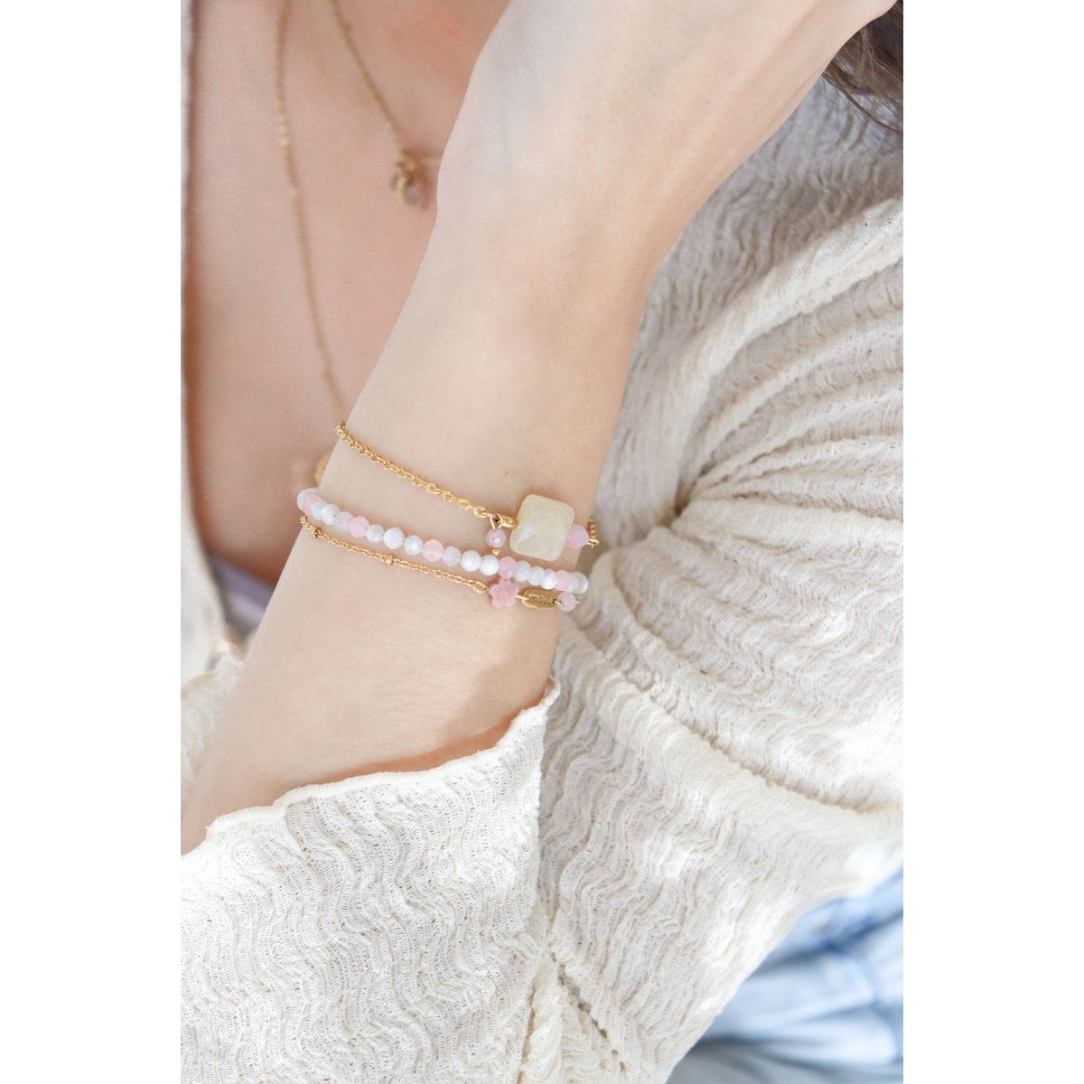 Jade & Kunzite Bracelet - Gold