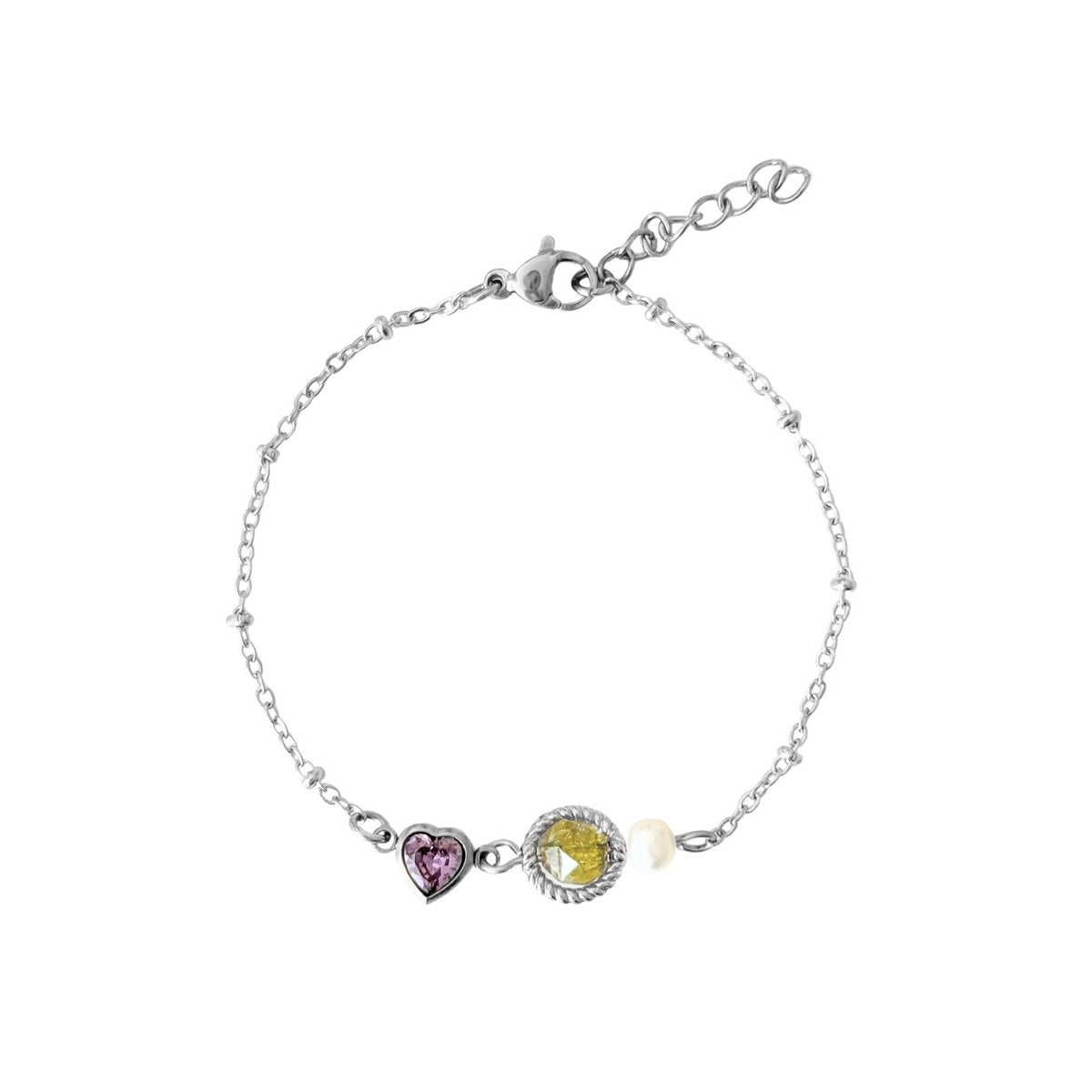 Peridot, Pearl & Heart Bracelet - Silver