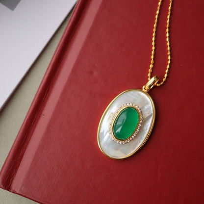 Royal Green Onyx MOP Oval Pendant Necklace