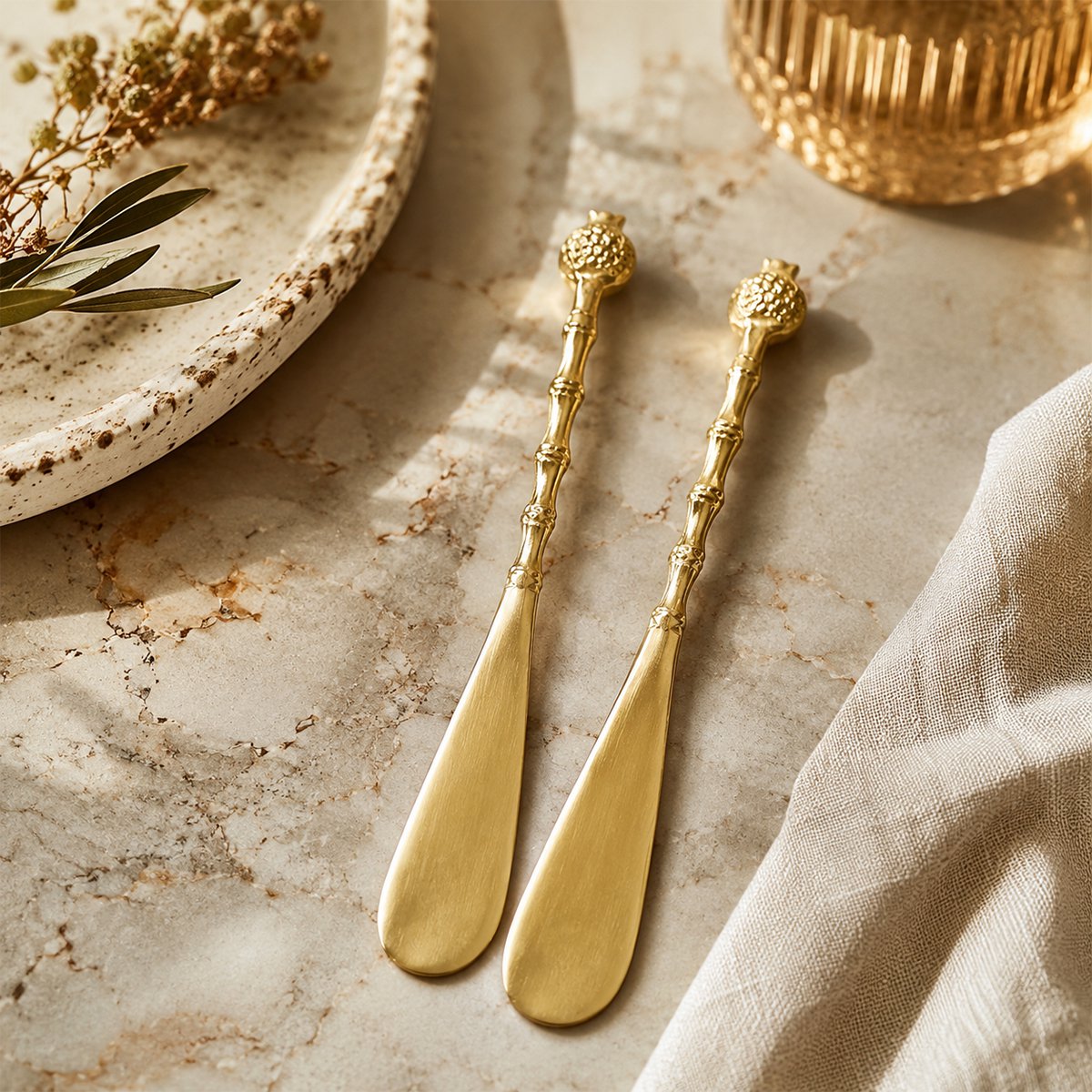 Golden pomegranate spreaders - set of 2
