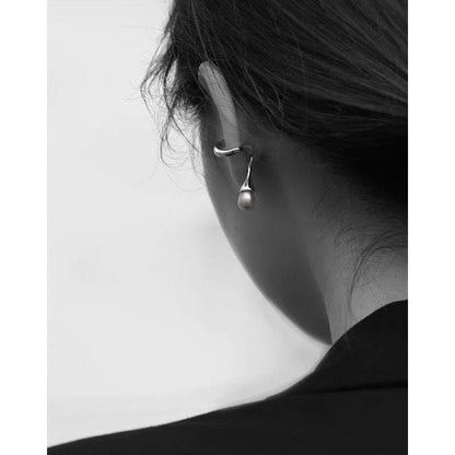 Geometric Line Ear Cuff with Pearl - One Piece