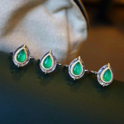 Royal Pear-cut Green Onyx Ring - adjustable