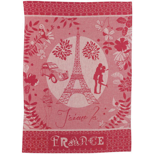 Torchon jacquard Tour Eiffel Rouge 50 x 70