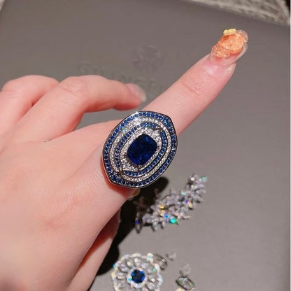 Royal Sapphire Halo Crystal Dress Ring