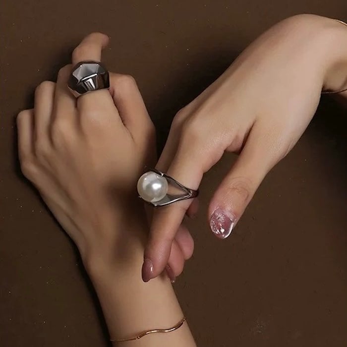 Sculptural Open-Frame Pearl Ring