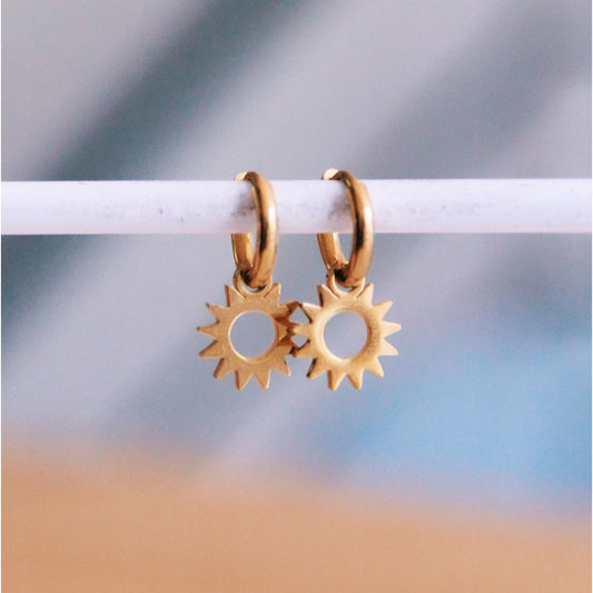 Stainless steel hoop earrings with open sun