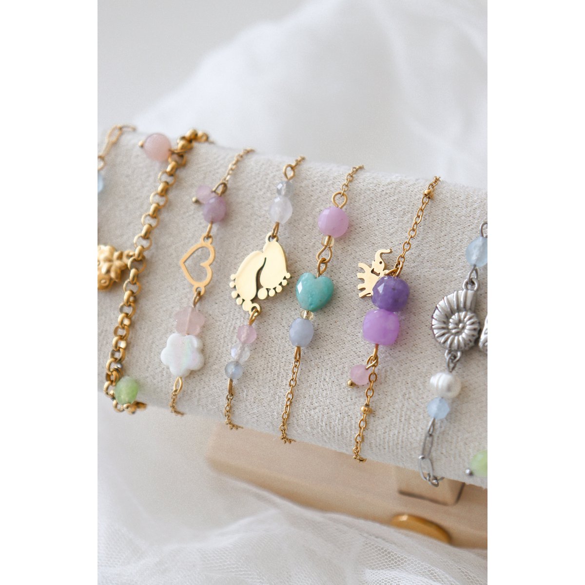 Shell Bracelet Aquamarine and Pearl - Silver