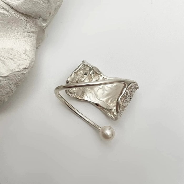 Sterling Silver Adjustable Textured Pearl Ring