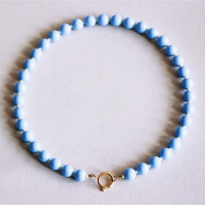 Beaded necklace with Miyuki beads - light blue/yellow