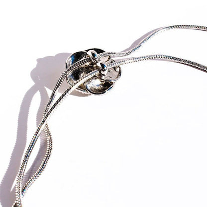 Sophisticated Silver Camellia Necklace and Earrings Set