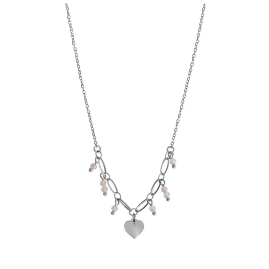 Heart & Rose Quartz Pendant Necklace - Silver