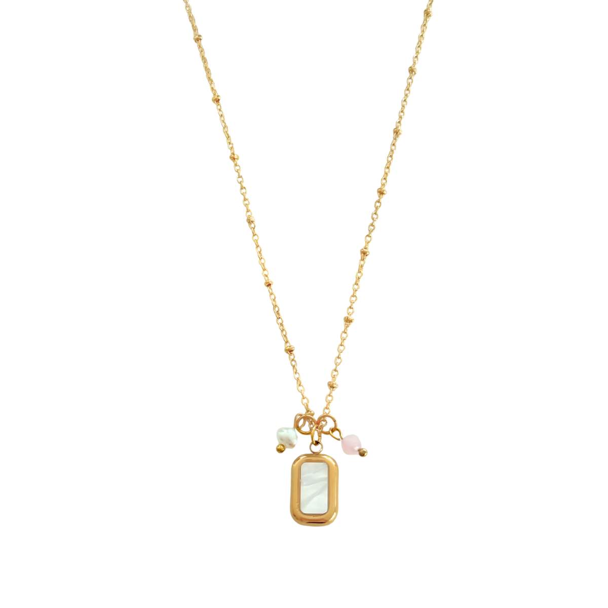 Schelp, Pearl & Jade Necklace - Gold